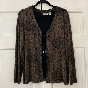 Chico’s Size 2 Travelers Tie Cardigan Embellished Black Metallic‎ Chicos Large